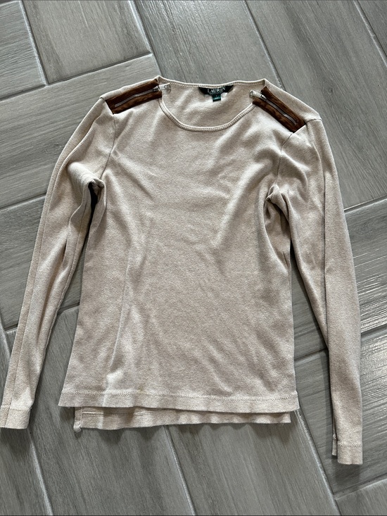 Lauren Ralph Lauren Sweaters - Lauren Ralph Lauren Beige Top with Brown Shoulder Zippers
